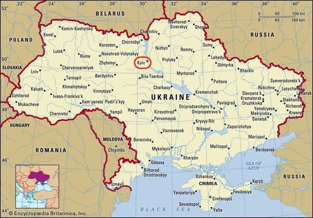 Kiev on Ukraine map